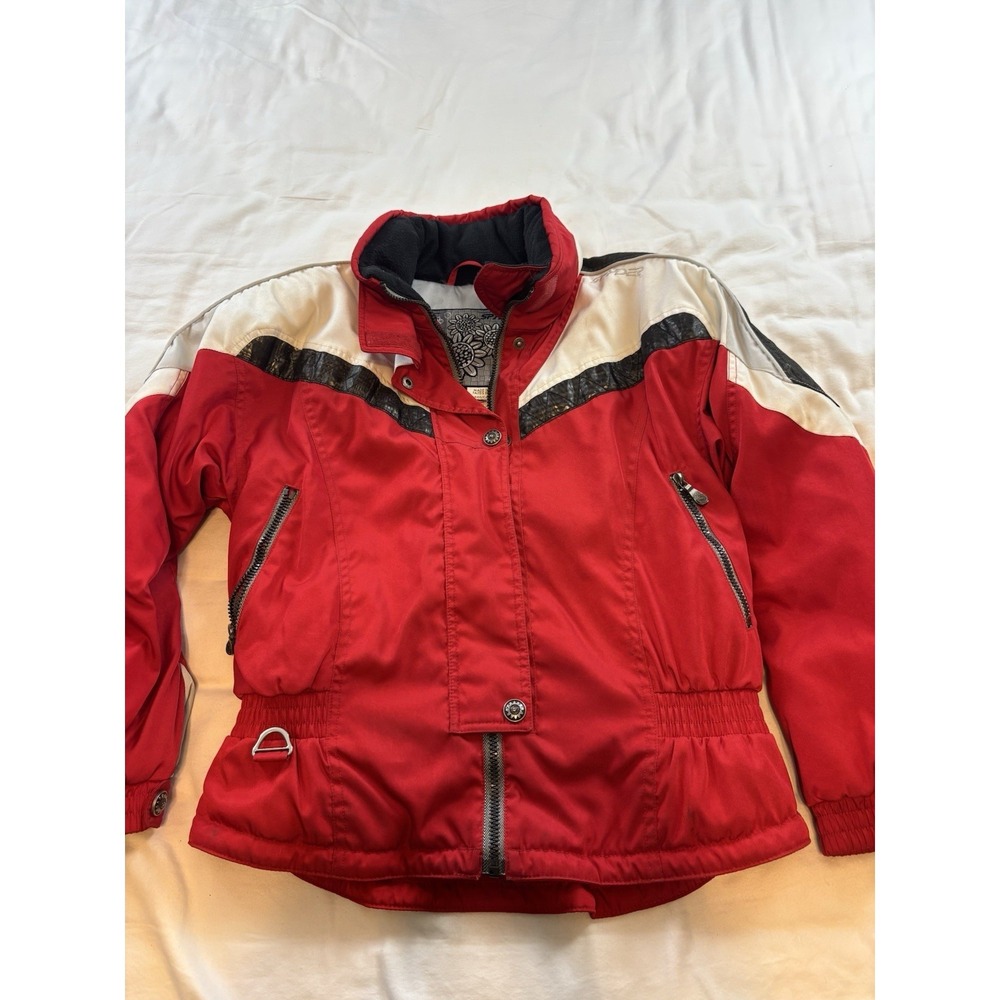Spyder Picabo Ski Jacket Youth Unisex Size 18 Red White Black Full Zip EUC